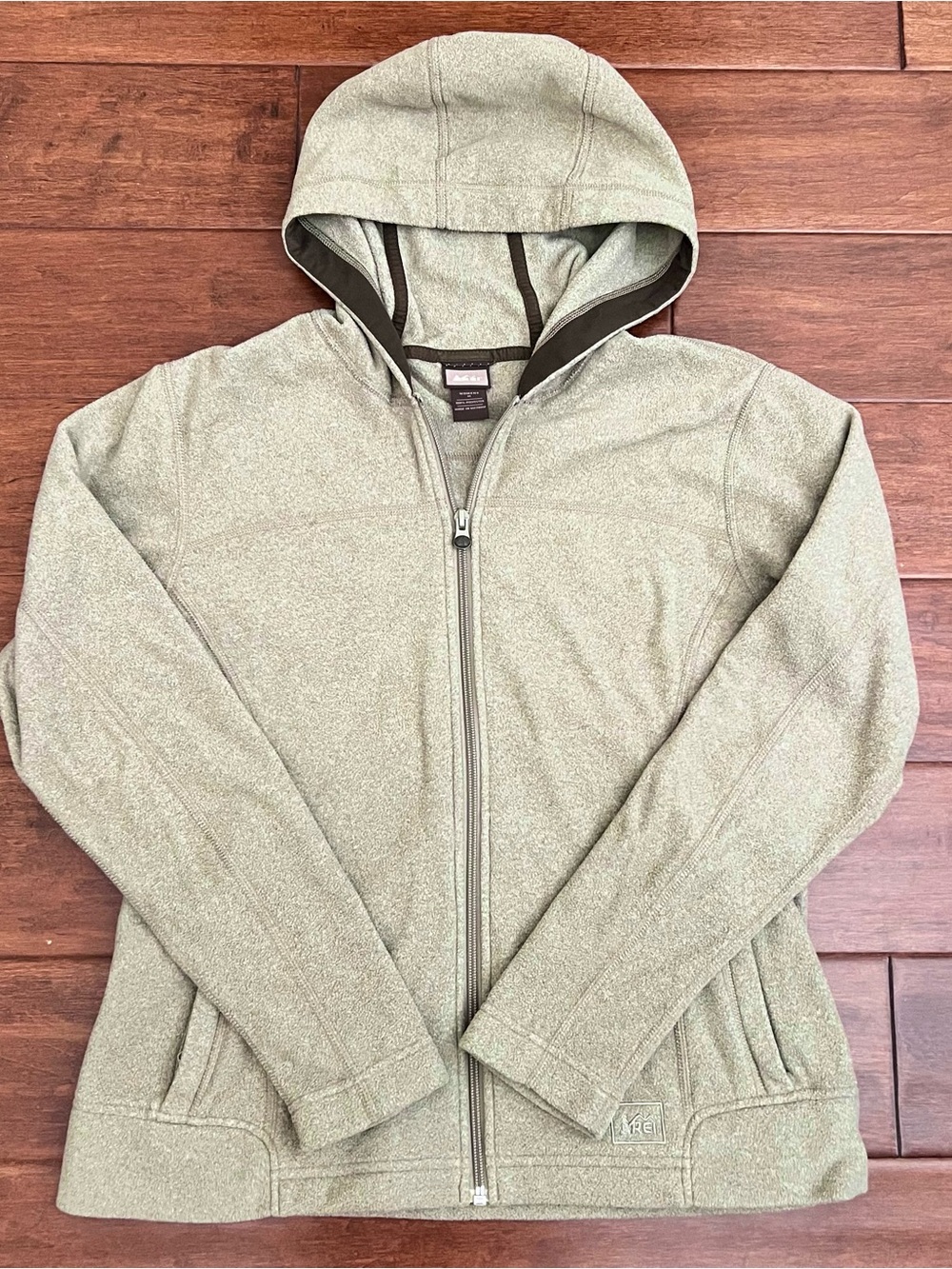 REI Women's Hooded Zip Fleece in Light Olive